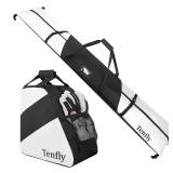 TENFLY Ski Bag and Boot Bag Combo, Snow Ski Bags for Air Travel, Water- resistant Safety Reinforce Ski Travel Bag Fits for Skis Up to 200 CM and Boots Up To Size US13, Black-White