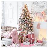 N&T NIETING Christmas Tree Skirt Pink, 30 Inch Rustic Burlap Tree Skirt Decor with Large Snowflakes Printed Xmas Tree Ornament Christmas Holiday Party Decoration, Pink