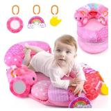2-in-1 Tummy Time Mat & Seated Support Pillow Baby Toys 6-12 Months, Baby Tummy Time Toys Sit Me Up Floor Seat for Newborns and Older Babies, with Detachable Support Pillow and Toys(Pink)
