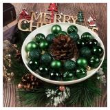 Emopeak 24Pcs Christmas Balls Ornaments for Xmas Christmas Tree - 4 Style Shatterproof Christmas Tree Decorations Hanging Ball for Holiday Wedding Party Decoration Dark Green