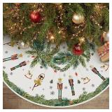 AVOIN colorlife Holly Nutcracker Christmas Tree Skirt 36 Inch, Winter Holiday Tree Mat Decoration