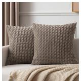 Kevin Textile Pack of 2 Corduroy Decorative Throw Pillow Covers 22x22 Inch Soft Boho Striped Pillow Covers Modern Farmhouse Home Decor for Spring Sofa Living Room Couch Bed Light Brown