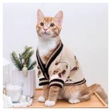 ABRRLO Small Dog Sweaters Cute Bear Dog Cardigans Clothes for Small Medium Dogs Boy Girl Puppy Cat Knitting Cardigan Outfits Dogs Winter Coats Warm Pet Doggy Clothes Soft Knitwear Apparel (Beige,XS)
