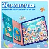 Magnetic Fishing Game for Toddlers -Travel Toys 3-5 Airplane Essentials - Mess-Free Camping & Car Trip Activity - Wooden Learning Toy with 27 Fish