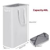efluky Slim Laundry Basket, Narrow Laundry Hamper with Handles, Collapsible Dirty Clothes Hamper, Tall Laundry Bin for Laundry Room, Dorm and Bedroom, 12.7 Gallons(48L) White