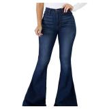 Women Bell Bottom Jeans Skinny Pants for Classic High Waisted Flared Jean Blue L