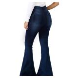 Women Bell Bottom Jeans Skinny Pants for Classic High Waisted Flared Jean Blue L