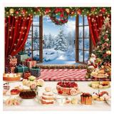 10x8ft Christmas Photography Backdrop Winter Christmas Wooden Window Decoration Kids Photography Backdrop Farmhouse Snow Pine Tree Party Decor Photo Backdrops Cabin Xmas Photo Booth Props Background