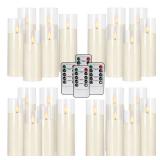 YuaChuamei Set of 24 Ivory Acrylic LED Candles, Battery Operated with Remote Control and Timer, Flickering Flameless Candles with for Christmas ï¼Weddingï¼ Home Party Decor (5\" 6\" 7\" H)