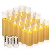 YuaChuamei Set of 24 Ivory Acrylic LED Candles, Battery Operated with Remote Control and Timer, Flickering Flameless Candles with for Christmas ï¼Weddingï¼ Home Party Decor (5\" 6\" 7\" H)