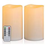 Yongmao 8\" x 5\" Waterproof Outdoor Flameless Candles Battery Operated LED Flickering Pillar Candles with Remote and Timer for Indoor Outdoor Lanterns, Long Lasting, Ivory White Large, Set of 2
