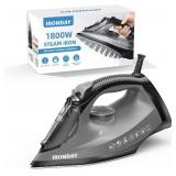 IRONDAY Steam Iron for Clothes, 1800W with 20.28oz Water Tank,Ceramic Soleplate,3-Way Auto-Off, 20s Fast Heat-up,Burst of Steam, Precision Tip,Self-Clean, Anti-Calc, Vertical Steamer for All Fabrics