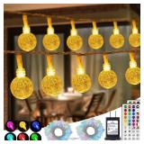 OMIKA Globe Outdoor String Lights Plug in, Connectable 66ft 120LED Crystal Ball Light Waterproof Remote, 24 Colors Decorative Lights for Patio Umbrella Tent Garden Eaves Party Indoor Christmas DÃ©co