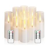 Sasigeiaa Flickering Flameless Candles,Battery Operated, Flameless Candles with Remote, 2/4/6/8 Hour Timer, Realistic Jumping Flame Effect, Perfect for Home Decor, Holiday Decoration Pcs 9 (White)