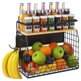 Magnetic Shelf for Fridge with Wider & Thicker Magnet, 1 Pack Refrigerator Organizer Storage Basket for Fruit, Onion, Potato, Spice Rack, Kitchen, Laundry, Pantry (Black, 13.77\" x 6.77\" x 11.81\")