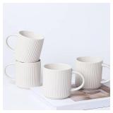 masoline Coffee Mugs Set of 4, 12 OZ Ceramic Coffee Mugs with Handle, Vertical Stripes Coffee Cups Set for Latte/Tea/Cocoa/Milk, Microwave and Diahwasher Safe (White)