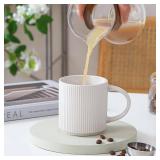 masoline Coffee Mugs Set of 4, 12 OZ Ceramic Coffee Mugs with Handle, Vertical Stripes Coffee Cups Set for Latte/Tea/Cocoa/Milk, Microwave and Diahwasher Safe (White)