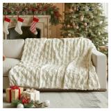 Horaldaily Christmas Blanket Throw, Beige Christmas Tree Soft Fuzzy Plush Faux Fur Cozy Blankets for Couch Sofa Bed Lounging, Ideal Gifts for Kids Adults Wife Self, 50x60