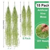 Cindeer 15 Pcs Spanish Moss Faux Hanging Moss Garland Fake Greenery Artificial Decor for Crafts(33 Inch, 43 Inch,Green)