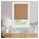 Cordless Light Filtering Mini Blind - 35 Inch Width, 64 Inch Length, 1\" Slat Size - Woodtone - Cordless GII Morningstar Horizontal Windows Blinds for Interior by Achim Home Decor