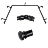 TONIAL Bay Window Curtain Rods, 36 to 72 Inch Center Rod for window, 20 to 36 Inch Side Rods for windows 3/4 Inch Decorative Drapery Rods with Small Cap Finial, Light Black