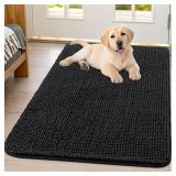 Smiry Dog Door Mat for Muddy Paws 40x32, Absorbs Moisture and Dirt Doormat, Non-Slip Washable Quick Dry Chenille Front Door Mat Indoor Entrance, Entryway Carpet for Inside Floor, Black