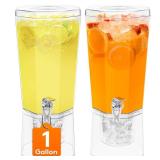 Lifewit 1 Gallon (128 OZ) Drink Dispensers for Parties 2 Pcs, 4L Plastic Beverage Containers with Stand for Juice/Tea/Soda/Water, Clear Ice Lemonade Dispensers with Lid & Leak-proof Spigot