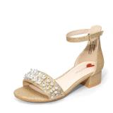 DREAM PAIRS Girls Sandals Low Heel Pump Ankle Strap Pearl Dress Flower Wedding Party Shoes for Little Kid/Big Kid,Size 4 Big Kid,Gold-Glitter,SDSD2417K