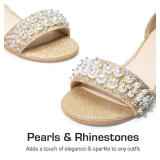DREAM PAIRS Girls Sandals Low Heel Pump Ankle Strap Pearl Dress Flower Wedding Party Shoes for Little Kid/Big Kid,Size 4 Big Kid,Gold-Glitter,SDSD2417K