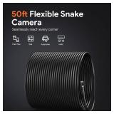 DEPSTECH 50ft Sewer Camera, 1080P HD Triple Lens Borescope, 5\" IPS Screen Endoscope with Light, IP67 Waterproof Plumbing Drain Pipe Snake Inspection Camera with 32G Card, Carry Case