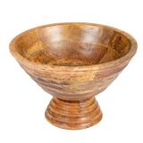 Boho Wood Pedestal Serving Bowl, Light Brown Finish