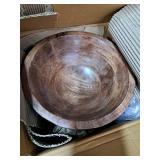 Boho Wood Pedestal Serving Bowl, Light Brown Finish