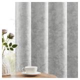 Beauoop Grey Floral Jacquard Blackout Curtains 84 Inches Long 2 Panels for Bedroom Living Room Gray Flower Chenille Room Darkening Thermal Insulated Soundproof Grommet Window Treatments Drapes, 52x84