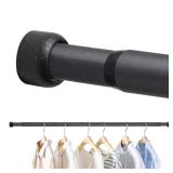 Closet Rod for Hanging Clothes, 24-33 Inch Adjustable Shower Curtain Rod Heavy Duty Wall Mount Clothes Hanging Bar for Closet, Wardrobes, Bathroom, RV, Window, Laundry, Room Divider, Black