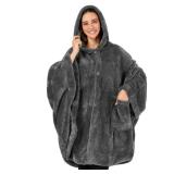 PAVILIA Angel Wrap Hooded Blanket Poncho, Wearable Blanket Throw Wrap Poncho for Women Adult, Cozy Fluffy Sherpa Fleece Shawl Cape with Hood pockets, Warm Gift for Mom Wife, Dark Gray