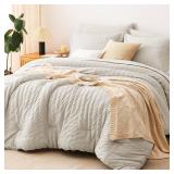 CozyLux Twin XL Comforter Set with Sheets Seersucker Beige 5 Pieces Bed in a Bag, Twin Extra Long Luxury Soft Bedding Sets for College Dorm with Down Alternative Comforter, Sheets, Pillowcases & Shams