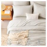CozyLux Twin XL Comforter Set with Sheets Seersucker Beige 5 Pieces Bed in a Bag, Twin Extra Long Luxury Soft Bedding Sets for College Dorm with Down Alternative Comforter, Sheets, Pillowcases & Shams