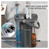 HoMettler Mop and Bucket Set, Flat Mop and Bucket System with Separate Dirty and Clean Water, 3-Compartment Wall Cleaner Mop, Flat Mops for Floor Cleaning with 8 Microfiber Pads