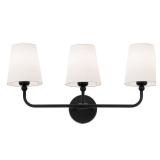 METWET Bathroom Light Fixtures, Matte Black Vanity Lights with Flared White Fabric Shade, 3 Light Wall Sconce, Modern Sconces Wall Lighting for Hallway Bedroom, VL837-MB-3