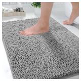 Yimobra Washable Bathroom Rugs, Super Soft & Absorbent Chenille Bath Mat for Floor & Carpet, Quick Dry Non Slip Bath Mat for Tub Shower, 24\" x 17\",Grey