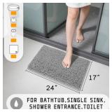 Yimobra Washable Bathroom Rugs, Super Soft & Absorbent Chenille Bath Mat for Floor & Carpet, Quick Dry Non Slip Bath Mat for Tub Shower, 24\" x 17\",Grey