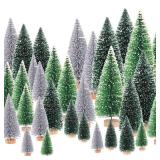 30Pcs Mini Christmas Trees - Artificial Christmas Tree Bottle Brush Trees with 5 Sizes, Snow Trees with Wooden Base for Christmas Party Home Table Craft Decor (Silver+Green+DarkGreen)