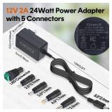 Kimaru 12V 2A Power Adapter for LED Strip Light, CCTV Camera, Webcam, Router, GPS, BT Speaker, Yamaha Keyboard, Regulated 12 Volts 2000mA Power Supply Cord, DC 12V Transformer with 5 Tips.
