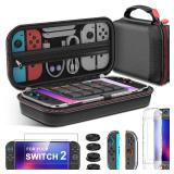 Switch 2 Case for Nintendo Switch 2 (2025)/Switch/OLED, with 4-in-1 Accessories Bundle Kit for Nintendo Switch 2, 3X Transparent Protective Cover+2X Screen Protectors+4X Thumb Caps, Accessories Set wi