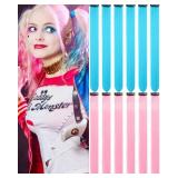 Olldag 12 PCS Clip in Pink and Lake Blue Hair Extensions, 20 Inch Colorful Hair Accessories, Synthetic Straight Hairpiece for Kids Girls Women (Pink and Lake Blue)