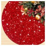 ROMANKAS Red Christmas Tree Skirt Sparkle Tree Skirt 36 Inch Sequins Velvet Christmas Tree Mat Glittery Xmas Tree Skirts Shimmer Christmas Tree Cover Skirt for Xmas Tree Home Party