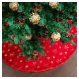 Mr. Pen- Christmas Tree Skirt 36 inches, Red Faux Fur Christmas Tree Skirts with Gold Snowflakes