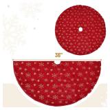 Mr. Pen- Christmas Tree Skirt 36 inches, Red Faux Fur Christmas Tree Skirts with Gold Snowflakes