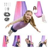 Sensory Swing, Indoor & Outdoor Sensory Swing for Kids & Adults, Double Layer Therapy Cuddle Swing for Kid with Autism, Holds up to 300lbs, Pink