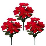 A 6 Pack Artificial Poinsettia Bushes, 9.8\" Faux Red Christmas Flowers with 7 Heads per Branch, Lifelike Silk Poinsettia Floral for Indoor Outdoor Holiday DÃ©cor, Xmas Tree Ornaments, Home Decorati